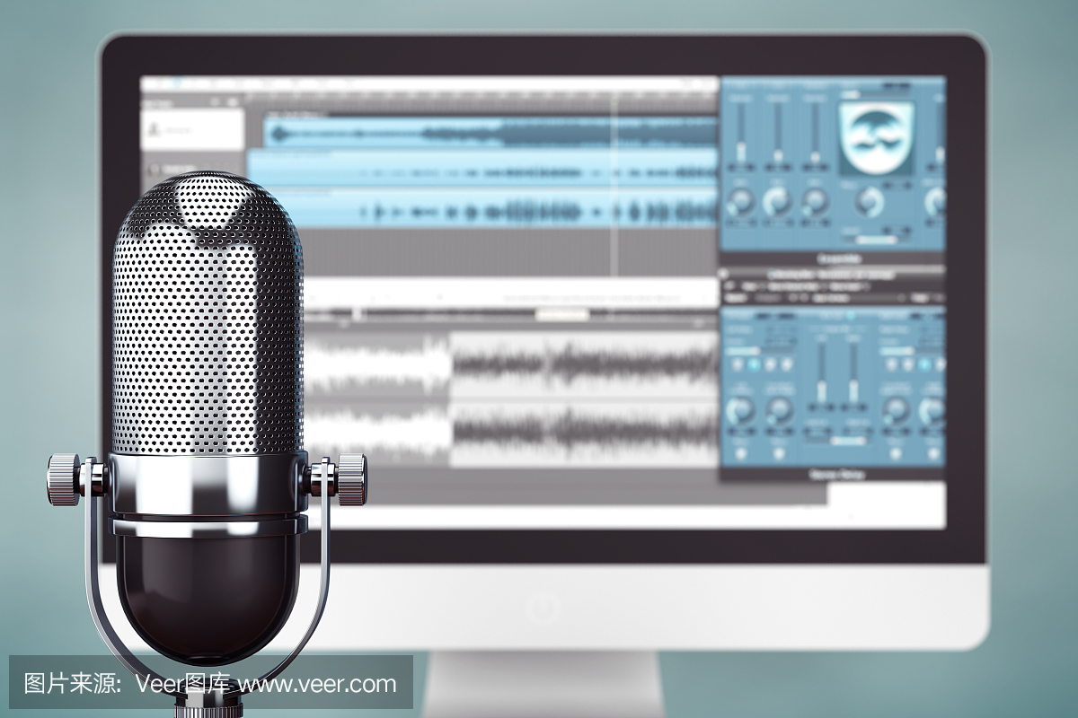 音樂(lè)錄音工作室概念。管冷卻器麥克風(fēng)